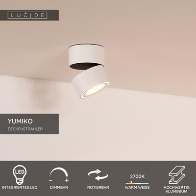 Lucide YUMIKO - Deckenstrahler - Ø 7,8 cm - LED Dim. - 1x10W 2700K - Weiß